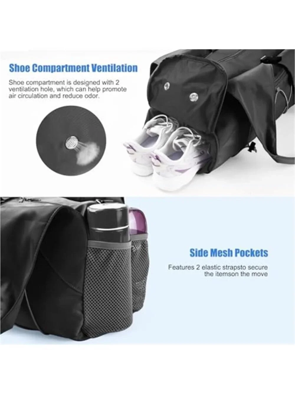 Women's Black Gym Bag Yoga Mat Holder Workout Fitness Tote